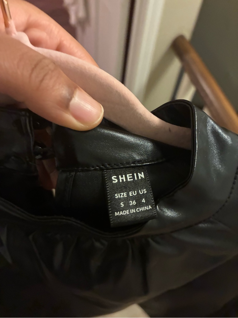 SHEIN Black Faux Leather High Neck Top - Picture 3 of 3